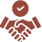 Icon of two hands shaking below a person with a checkmark over their head, symbolizing agreement or verified partnership, akin to the mutual trust found in tarot reading classes.